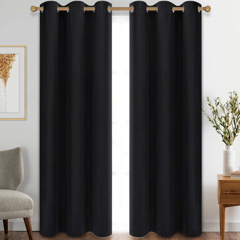 Diraysid Blackout Curtains for Bedroom Grommet Thermal Insulated Room Darkening Curtains (42 x 84 Inch, 2 Panels, Black) - Image 1